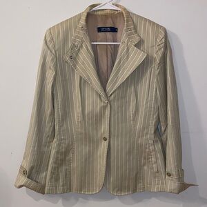 Garfield & Marks Christina Jacket Beige & Green Pinstripe Silk Blend Blazer SZ 8